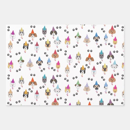 ポーティかわいい誕生日パーティー犬の名前をカスタムする時代 ラッピングペーパーシート (正面)