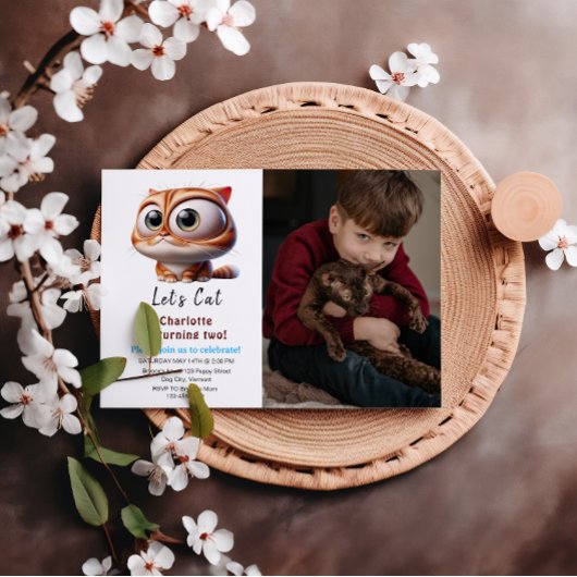 ポーティだ！かわいい猫の2回目の誕生日パーティー 招待状