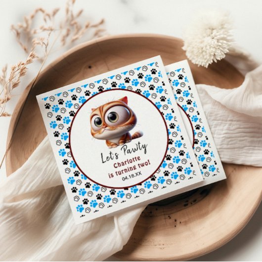 ポーティだ！かわいい猫2歳の誕生日パーティー スタンダードカクテルナプキン