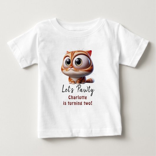 ポーティだ!かわいい猫2歳の誕生日パーティー ベビーTシャツ (正面)