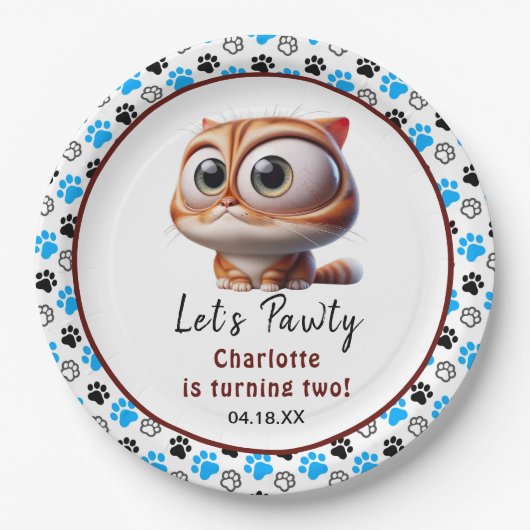 ポーティだ!かわいい猫2歳の誕生日パーティー ペーパープレート (正面)