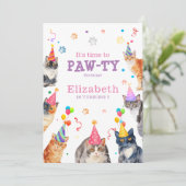 ポーティタイムキャットおもしろいをテーマにした子供の誕生日 招待状 (スタンド正面)