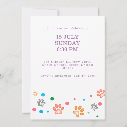 ポーティタイムキャットおもしろいをテーマにした子供の誕生日 招待状 (裏面)