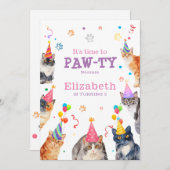 ポーティタイムキャットおもしろいをテーマにした子供の誕生日 招待状 (正面/裏面)