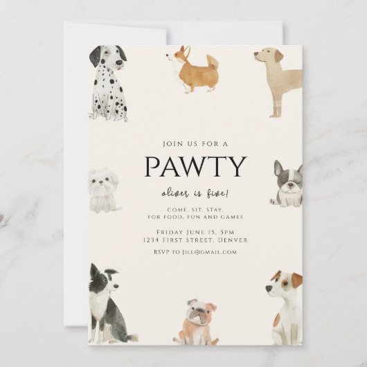 ポーティドッグテーマ誕生日 招待状 (正面)