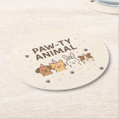 ポーティ動物可愛いペット誕生日 ラウンドペーパーコースター (アングル)