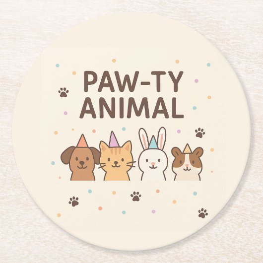 ポーティ動物可愛いペット誕生日 ラウンドペーパーコースター (正面)