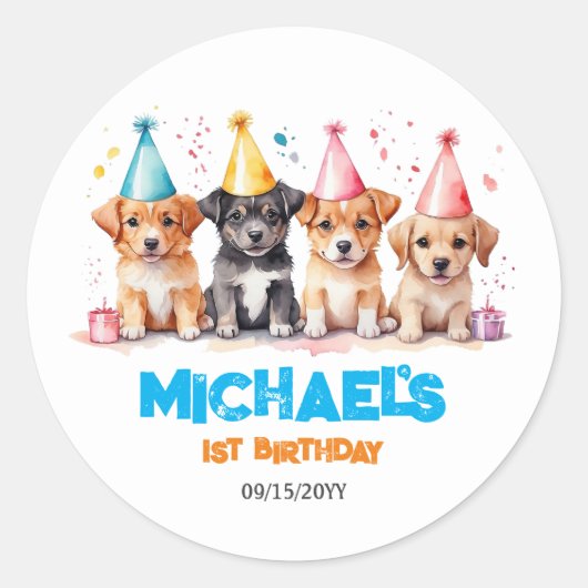 ポーティ子犬の誕生日パーティーを ラウンドシール (正面)