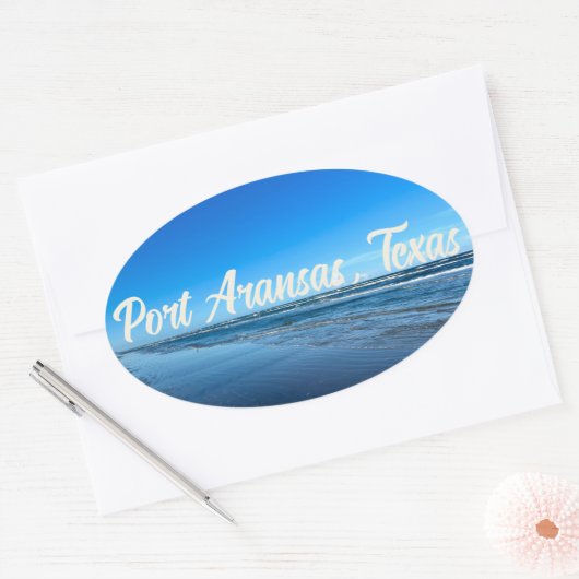 ポートアランサステキサス州コースト海波写真機 楕円形シール (封筒)