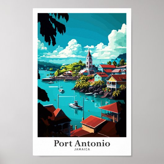ポートアントニオジャマイカヴィンテージトラベルイラストレーション ポスター (正面)