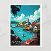 ポートアントニオジャマイカヴィンテージ旅行イラストレーション ポストカード (正面)