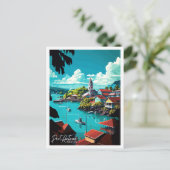 ポートアントニオジャマイカヴィンテージ旅行イラストレーション ポストカード (スタンド正面)