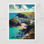 ポートイサックイングランドヴィンテージ旅行イラストレーション ポストカード (正面)