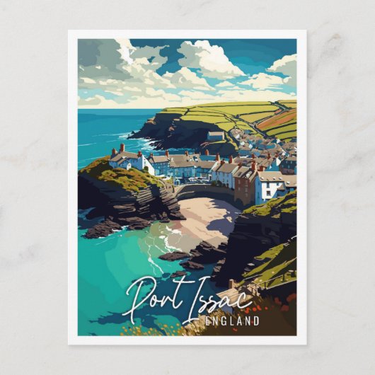 ポートイサックイングランドヴィンテージ旅行イラストレーション ポストカード (正面)