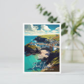 ポートイサックイングランドヴィンテージ旅行イラストレーション ポストカード (スタンド正面)