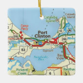 ポートクリントンOHヴィンテージマップ セラミックオーナメント (正面)