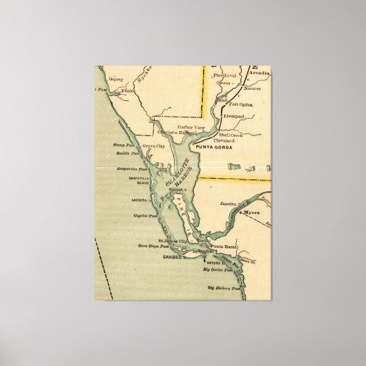 ポートシャーロット・フロリダのヴィンテージの地図（1896年） キャンバスプリント (正面)