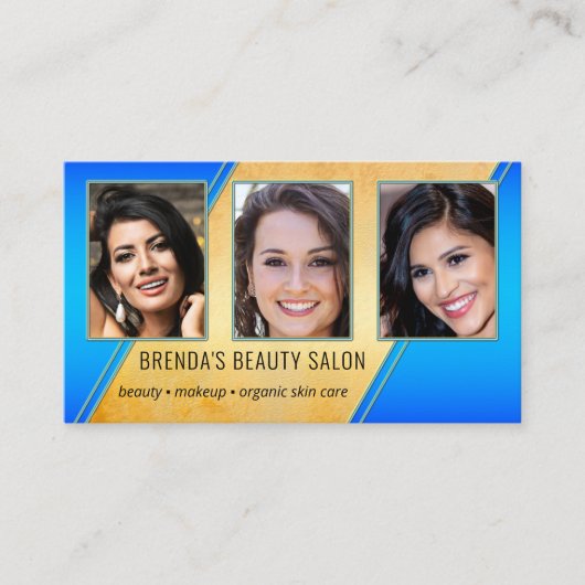 ポートフォリオ美しいサロン金ゴールドブルービジネスカード 名刺 (正面)