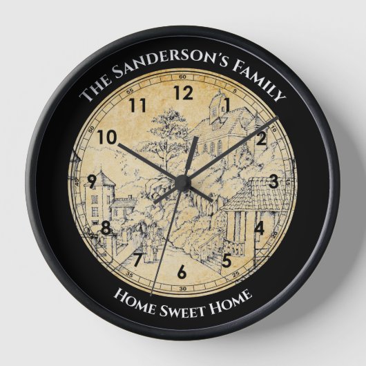 ポートメイリオンノースウェールズペンとインクスケッチ大C 壁時計 (正面)