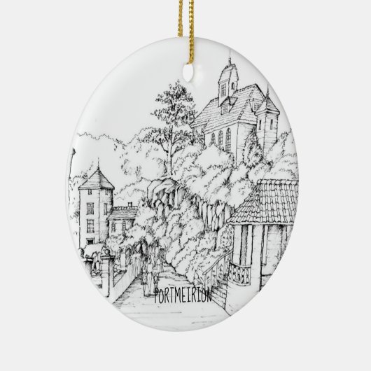 ポートメイリオンノースウェールズペンとインクスケッチ セラミックオーナメント (右)