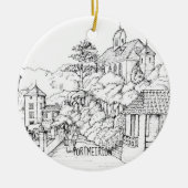 ポートメイリオンノースウェールズペンとインクスケッチ セラミックオーナメント (正面)