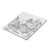 ポートメイリオンノースウェールズペンとインクスケッチ タイル (側面)