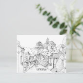 ポートメイリオンノースウェールズペンアンドインクスケッチ ポストカード (スタンド正面)