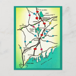 ポートランドからレイクビューへのメイン州地図ポストカード ポストカード
