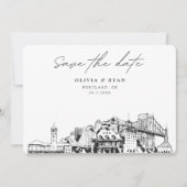 ポートランドの結婚式のスカイラインスケッチ Save the Date 招待状 (正面)