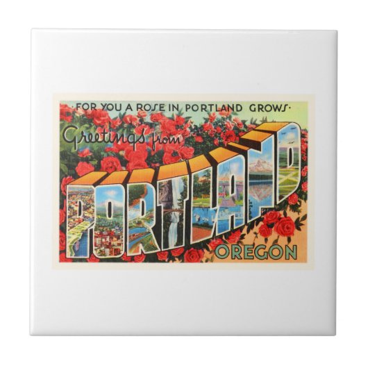 ポートランドオレゴンか古いヴィンテージ旅行記念品 タイル (正面)