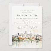 ポートランドオレゴンのシティスケープ水カラー誕生日 招待状 (正面)