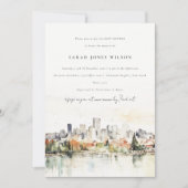 ポートランドオレゴンのスカイラインウォーターカラーベビーシャワー 招待状 (正面)