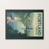 ポートランドオレゴンのスカイライントラベルアートヴィンテージ ジグソーパズル (横)