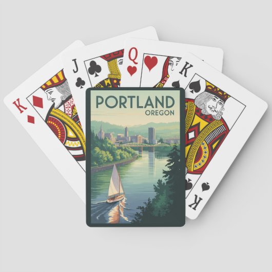 ポートランドオレゴンのスカイライントラベルアートヴィンテージ トランプ (裏面)