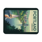 ポートランドオレゴンのスカイライントラベルアートヴィンテージ マグネット (横)