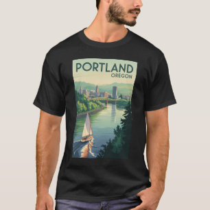 ポートランドオレゴンのスカイライントラベルアートヴィンテージ Tシャツ