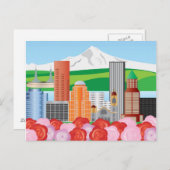 ポートランドオレゴンの街並み山フードとバラ ポストカード (正面/裏面)