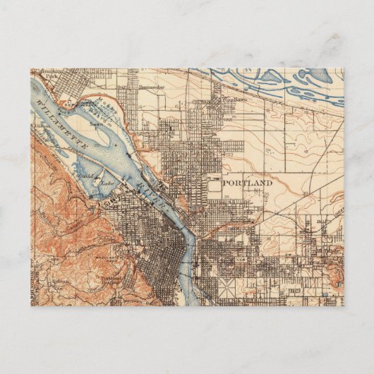 ポートランドオレゴンヴィンテージの地図 ポストカード (正面)