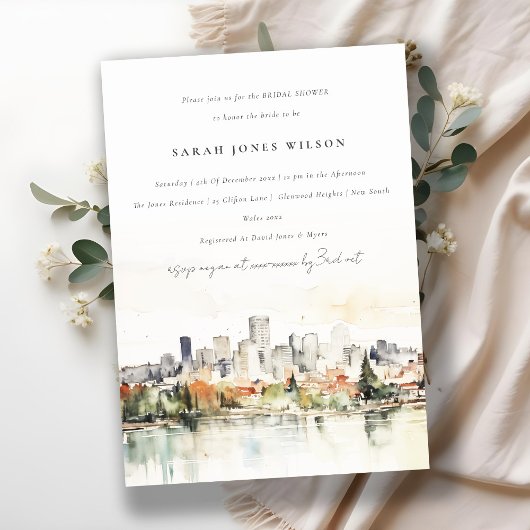 ポートランドオレゴン天窓ウォーターカラーブライダルシャワー 招待状