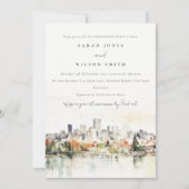 ポートランドオレゴン天窓ウォーターカラー婚約 招待状 (正面)