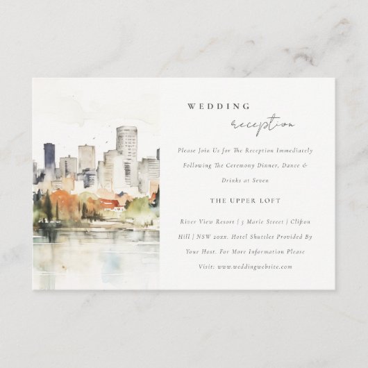 ポートランドオレゴン市街並みウェディングレセプション エンクロージャーカード (正面)