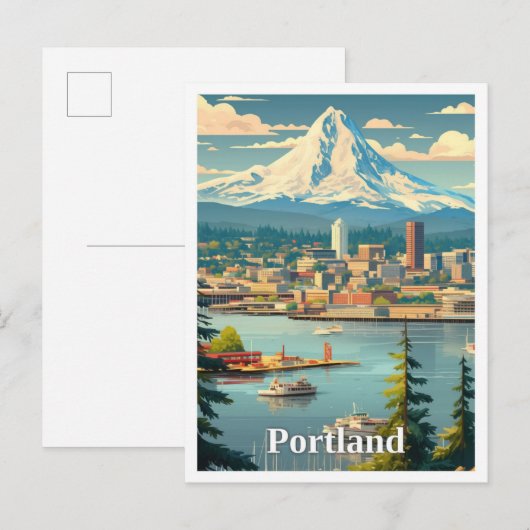 ポートランドオレゴン美術ヴィンテージトラベルイラストレーション ポストカード (正面/裏面)