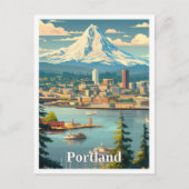 ポートランドオレゴン美術ヴィンテージトラベルイラストレーション ポストカード (正面)