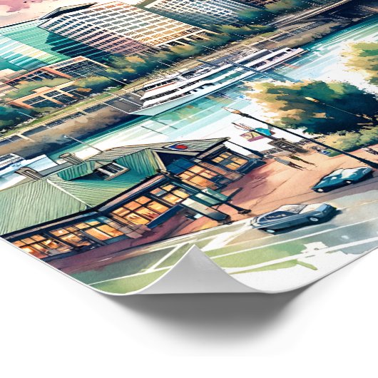 ポートランドオレゴンUSA旅行の場所ウォータカラー ポスター (角)