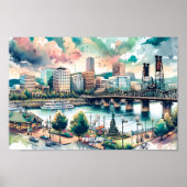 ポートランドオレゴンUSA旅行の場所ウォータカラー ポスター (正面)