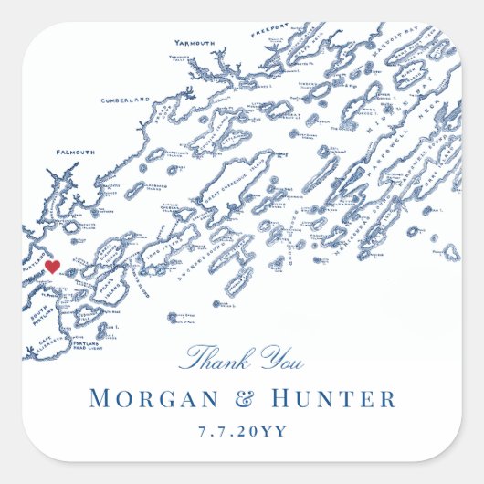 ポートランドカスコベイマップネイビー結婚式の引き出物 スクエアシール (正面)