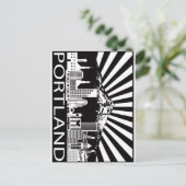 ポートランドシティスカイラインアンド山フード白黒 ポストカード (スタンド正面)