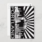 ポートランドシティスカイラインアンド山フード白黒 ポストカード (正面/裏面)