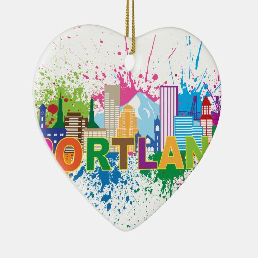 ポートランドスカイラインのペンキの(ばちゃばちゃ)跳ねるのイラストレーション セラミックオーナメント (右)