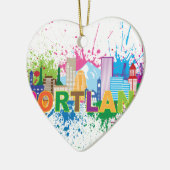 ポートランドスカイラインのペンキの(ばちゃばちゃ)跳ねるのイラストレーション セラミックオーナメント (左)